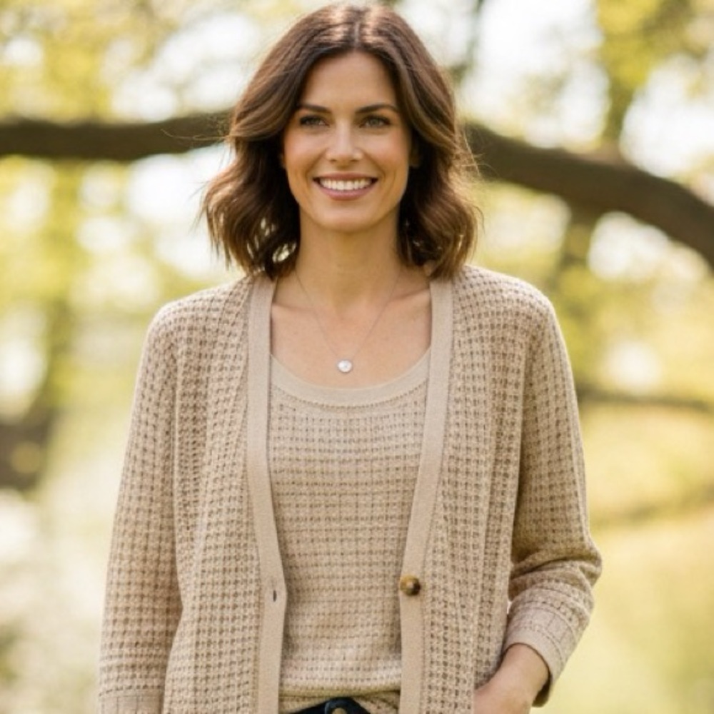 J. Jill Tan Pointelle Knit Twinset XL/2XL